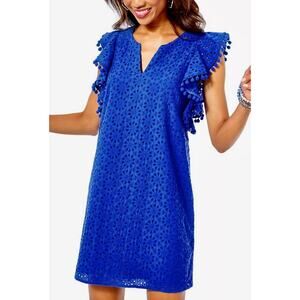 Lilly Pulitzer NWT Astara Dress Baha Blue Neon Sunburst Eyelet Size L